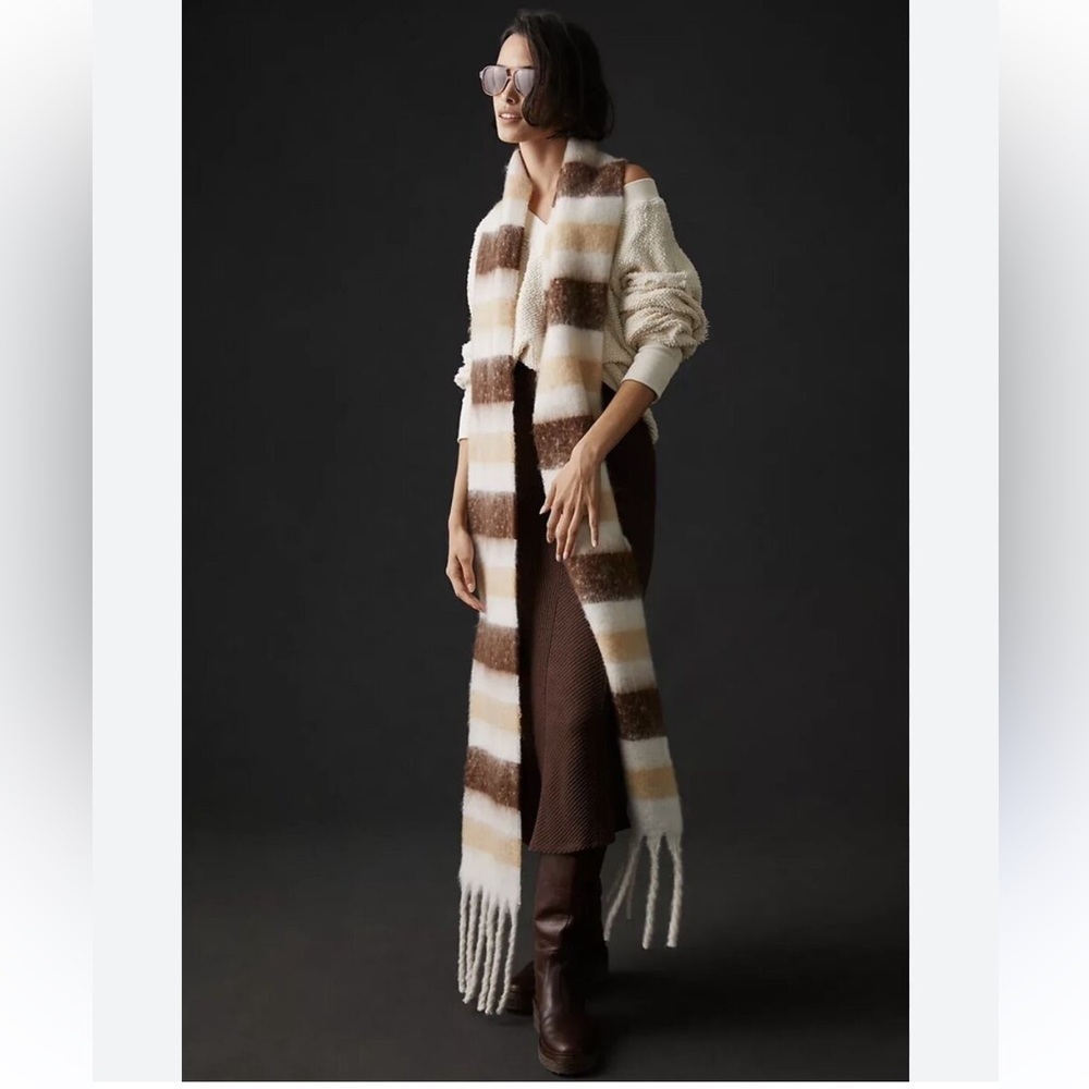 Maeve By Anthropologie Cozy Fringe Scarf Brown Motif